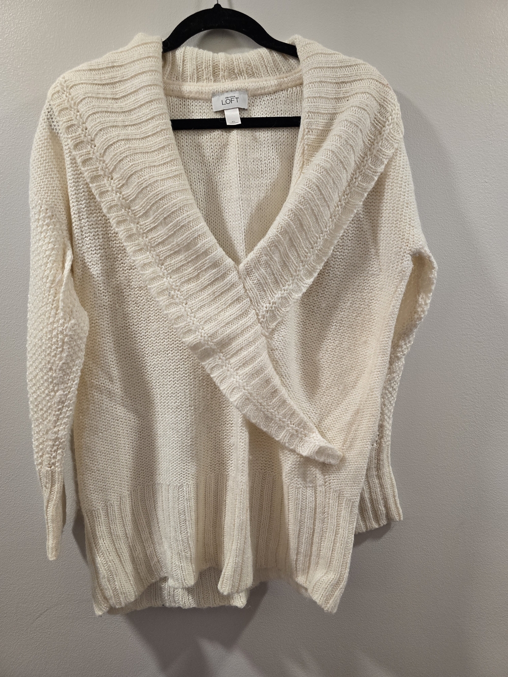LOFT Cream Shawl Collar Knit Sweater